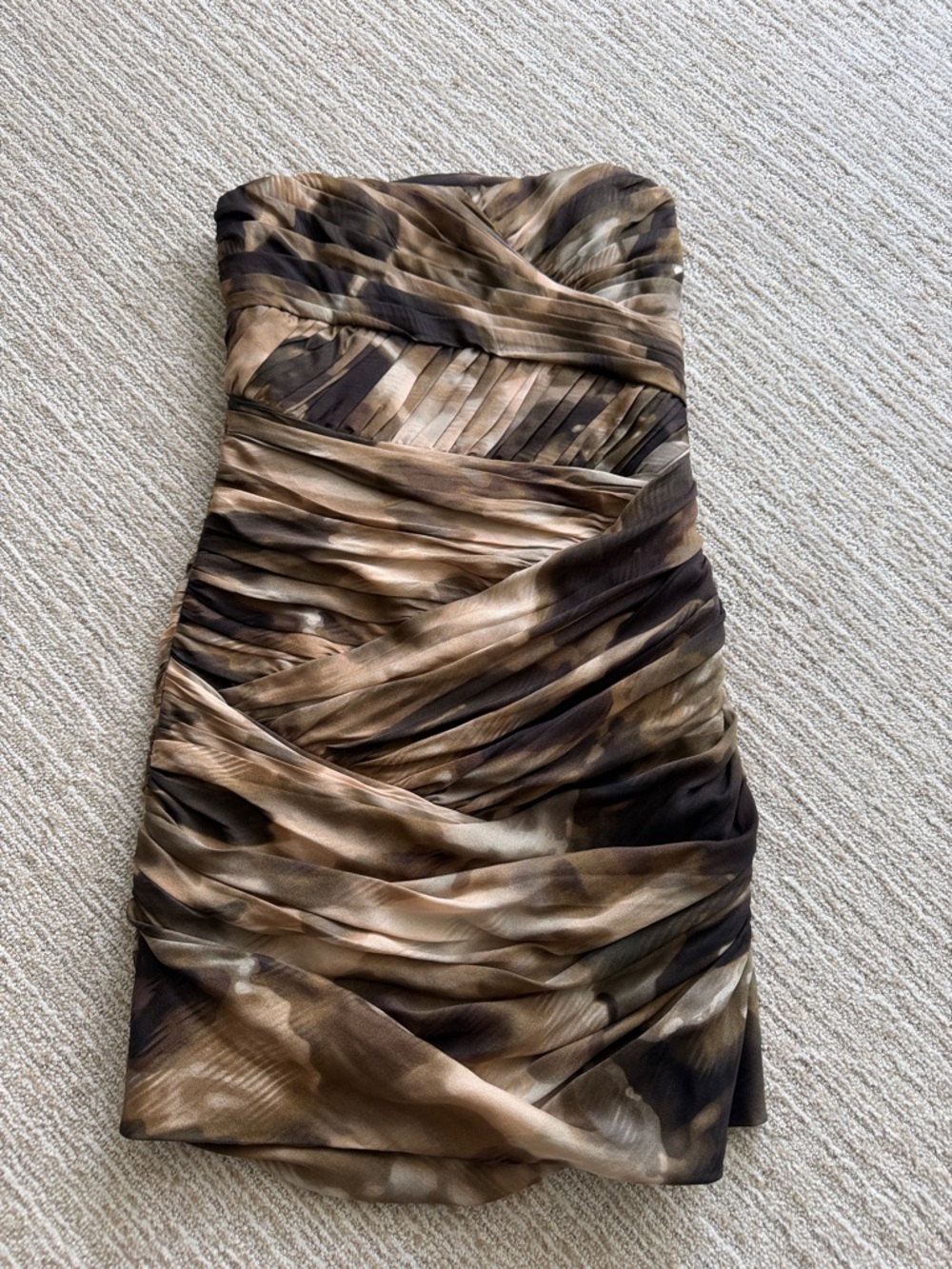 INTERMIX Strapless Ruched Brown & Black Mini Dress
